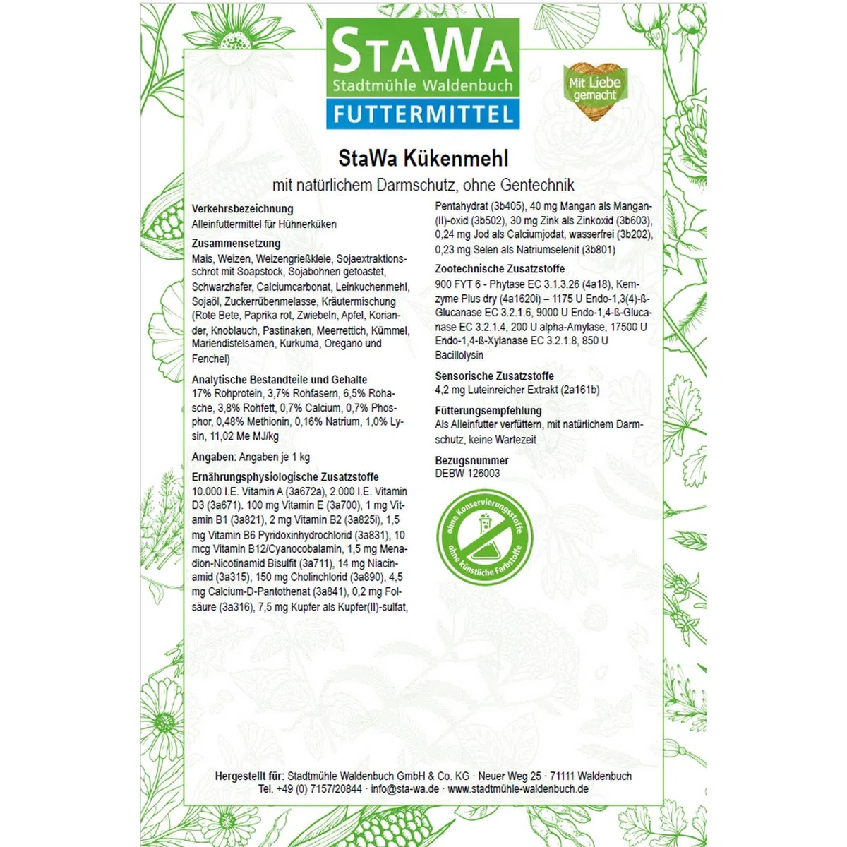 Kükenmehl Kükenaufzucht Alleinmehl, natürlicher Cocci-Schutz durch Majoran und Oregano-Öl, ohne Gentechnik, mit Leinschrot + Schwarzkümmel, Premium Kükenfutter für sichere Aufzucht, 5 kg