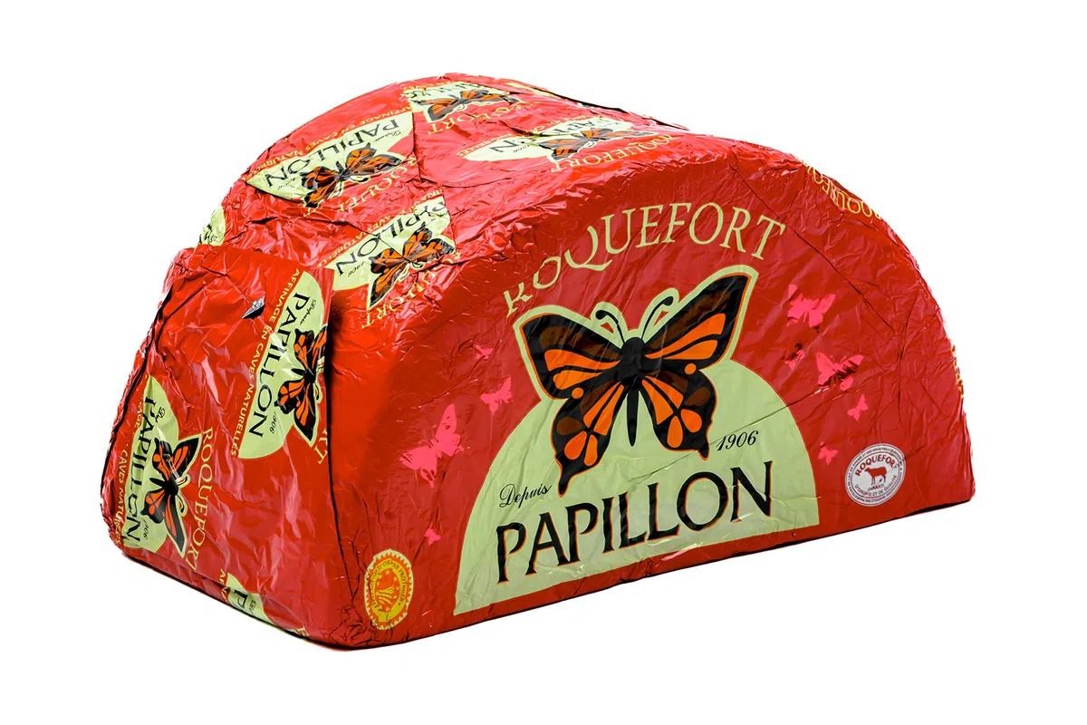 Roquefort Papillon Edelschmimmelkäse AOP - 3x 1,25KG - französischer Blauschimmelkäse 150 Tage gereifter Schafs-Käse, exquisiter Käse würzig-kräftig im Geschmack mit cremiger Textur