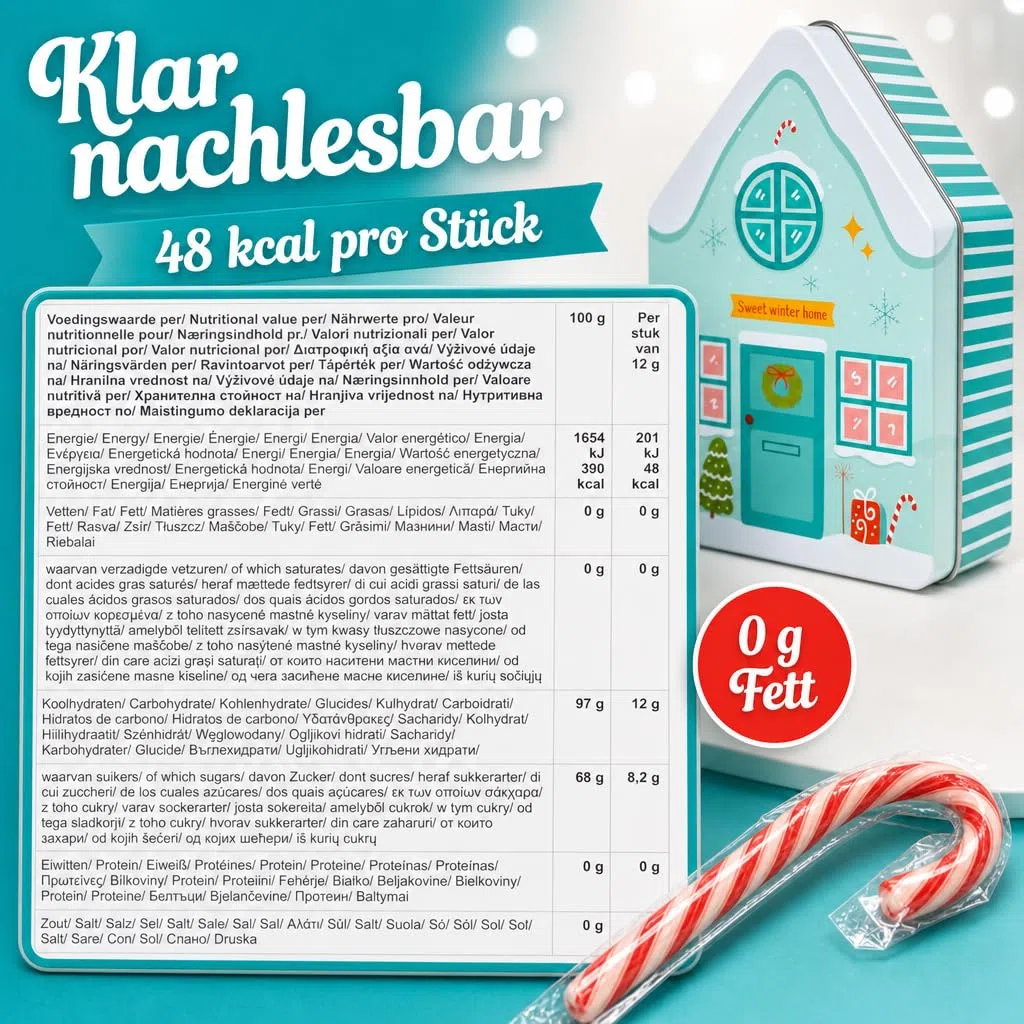 MIJOMA Candy Cane House 2er Set - 28 Zuckerstangen in dekorativer Blechdose - Pfefferminzgeschmack - vegan halal glutenfrei - mit natürlichen Farbstoffen -2x168g