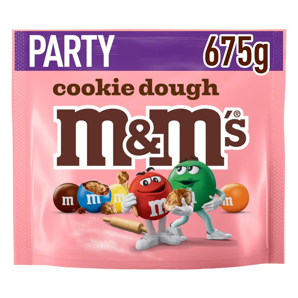 M&M’s Cookie Dough, Knackige Schokolinsen mit Keksteiggeschmack und bunter Zuckerhülle als Süßigkeit, Schokolade zum Teilen, 1 x 675 g