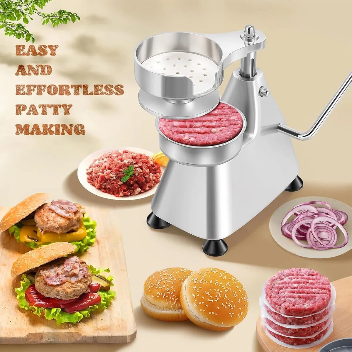 Kommerzieller 3-in-1-Burger-Patty-Maker, robuste Edelstahlpresse für einfache Hamburgerzubereitung