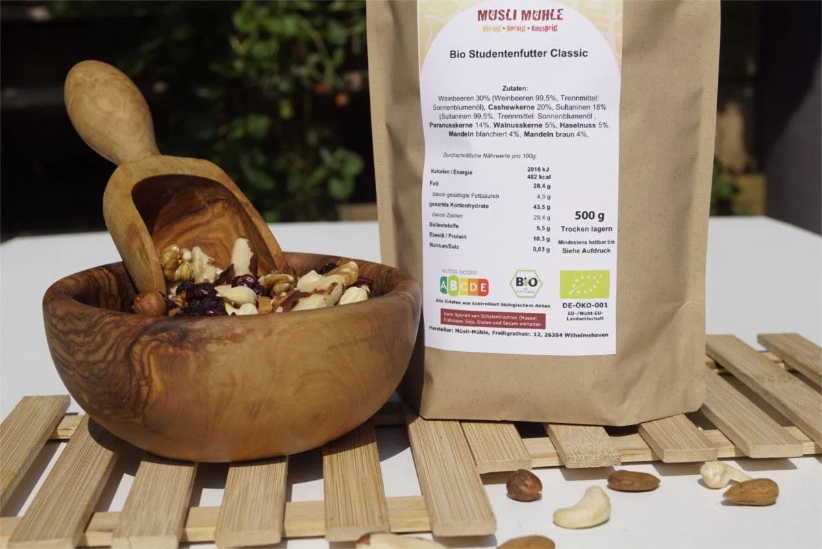 Müsli Mühle Bio Studentenfutter Classic – Nüsse & Trockenfrüchte – 1000g | Für Müsli & als Snack – Nussmischung – ballaststoffreiche Proteinquelle, reich an Omega-3 & Antioxidantien