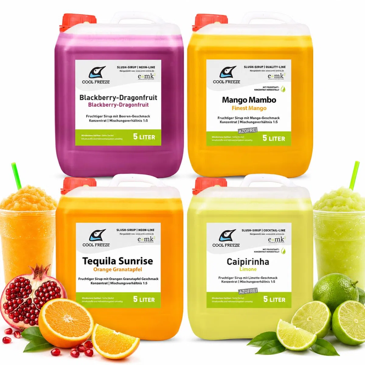 2 er Set Slush Eis Sirup | Drachenfrucht und Orange+Granatapfel aus Fruchtsaftkonzentrat | glycerin- und alkoholfrei + Deckelöffner