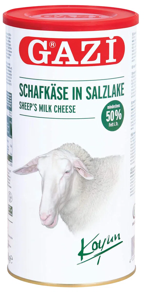 Gazi Schafskäse in Salzlake - 10x 800gramm - Schafkäse Schaf Käse Sheep cheese Koyun peyniri 50% Fett i.Tr. aus 100% Schafmilch, mikrobielles Lab, vegetarisch, Halal, glutenfrei, zu Börek, zu Salat