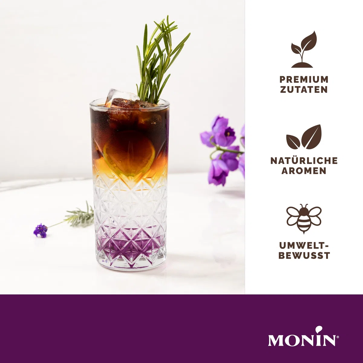Monin Sirup Lavendel (1 x 1,0l) - für Cocktails, Limonaden und Desserts - Aromatisch, Natürlich und Blumig