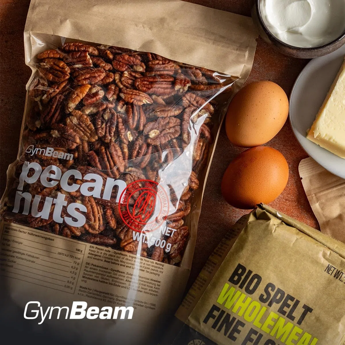 GymBeam Pekannuesse (500g) - Ungesalzen, süßer Geschmack & würziges Aroma, reiche Quelle von Omega-3 & Omega-6, enthalten Vitamine & Mineralien, vielseitige verwendbar, Pekannusskerne
