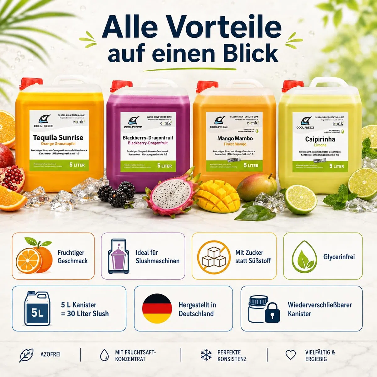 2 er Set Slush Eis Sirup | Drachenfrucht und Orange+Granatapfel aus Fruchtsaftkonzentrat | glycerin- und alkoholfrei + Deckelöffner