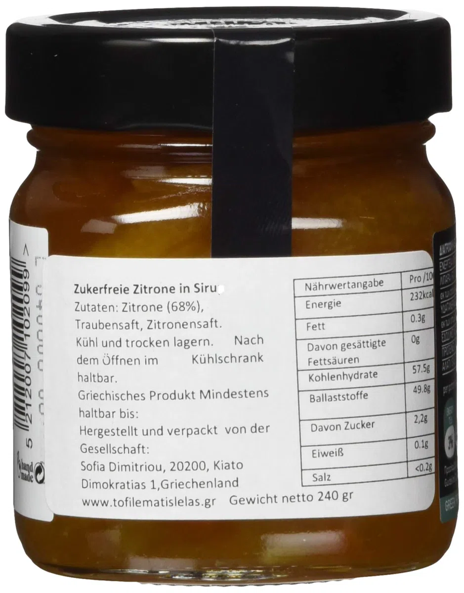 To Filema Tis Lelas Handgemachte Zitrone in Sirup ohne Zucker,2x240g | 100% Griechische Früchte, Traditionelles Dessert, Vegan, Glutenfrei, Ohne Konservierungsstoffe