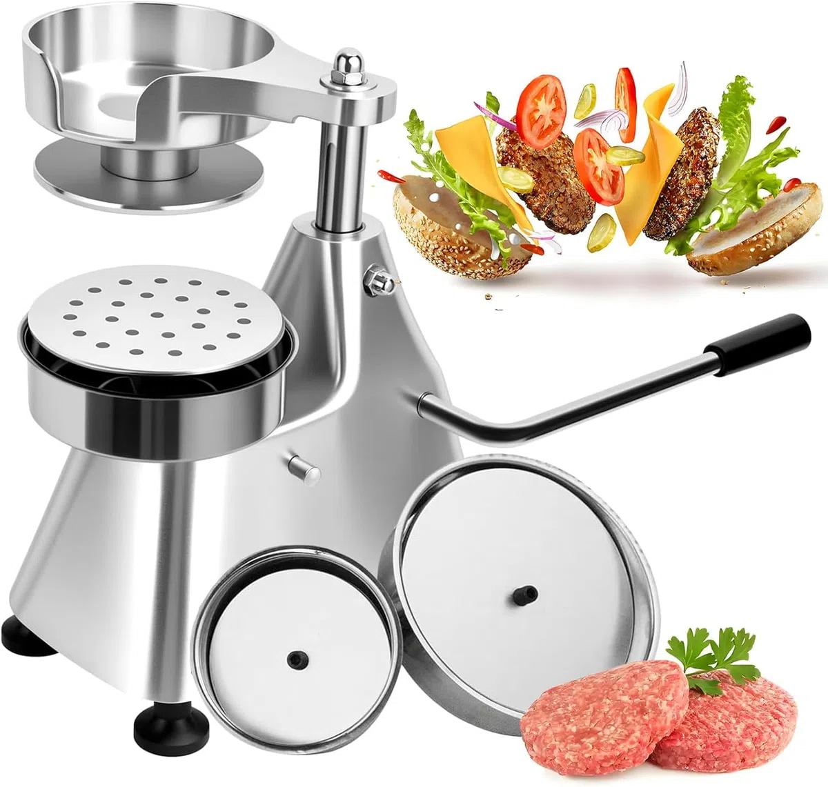 Kommerzieller 3-in-1-Burger-Patty-Maker, robuste Edelstahlpresse für einfache Hamburgerzubereitung
