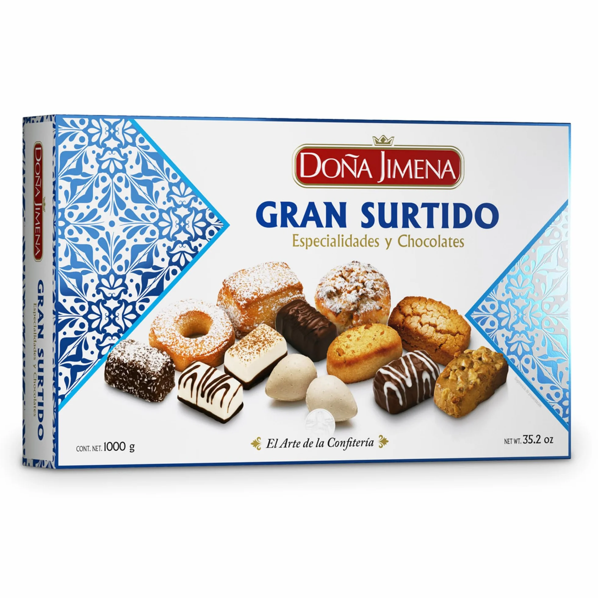 Doña Jimena | Großes Sortiment traditioneller Spezialitäten | Mini-Schokoladenpralinen | Típico-Bonbons | Mandeln | 1000 Gramm