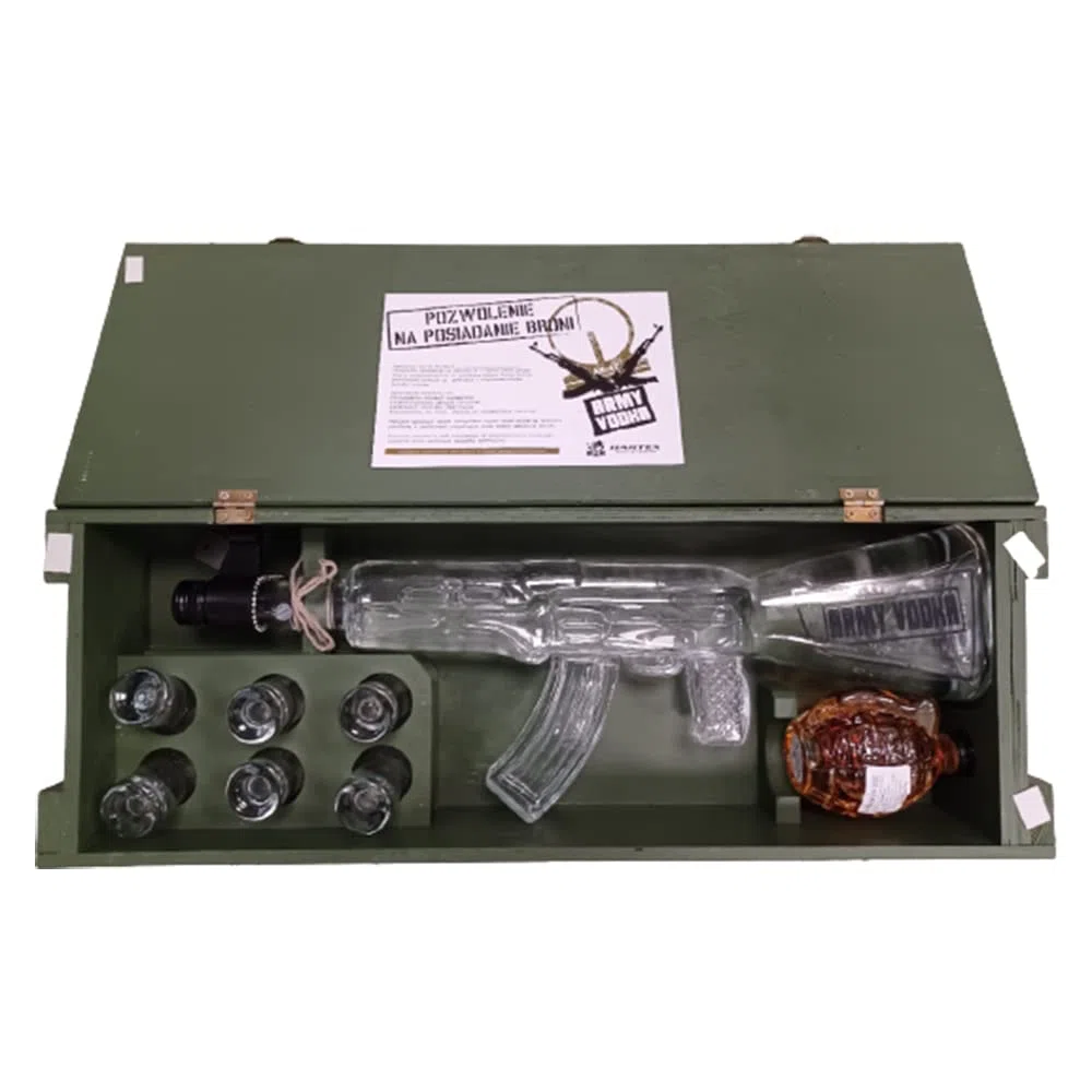 Army Vodka AK 47 Geschenkset 1,2L Wodka Kalaschnikow in Munitionskiste McMarkt