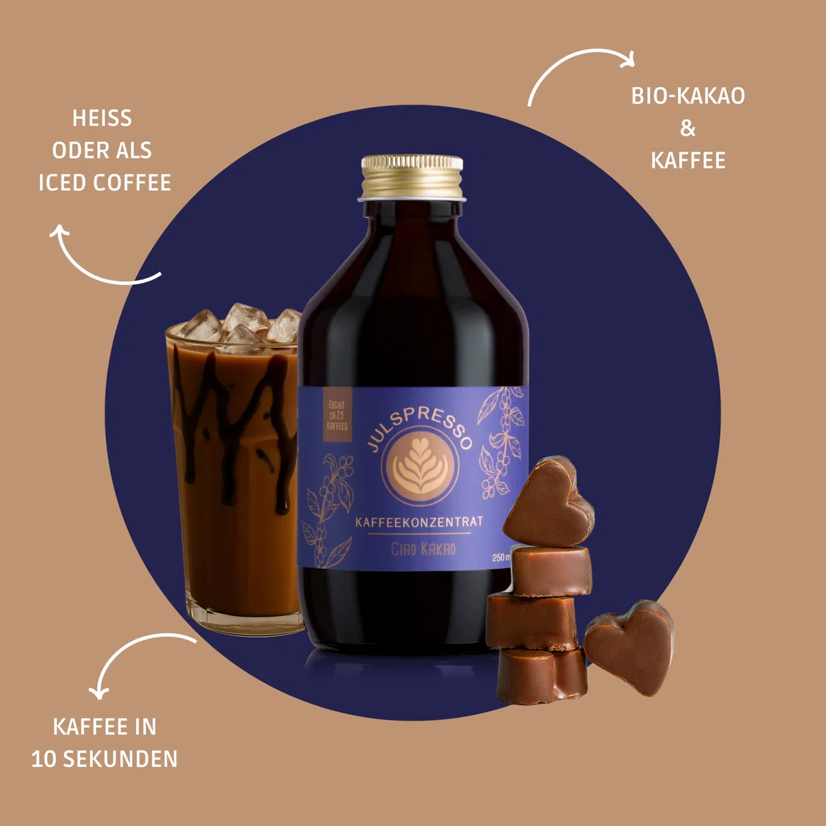 JULSPRESSO Kaffeekonzentrat - Ciao Kakao - warme Kaffeegetränke und Eiskaffee für ca. 25 Tassen Kaffeegetränk pro Flasche (Ciao Kakao)