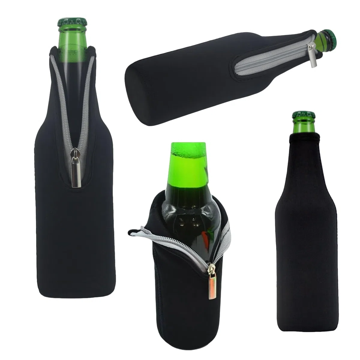 AF-WAN Bierflasche Sleeve Keep Bier Softdrink Wasser Cool Insulated Neopren mit faltbaren Reißverschluss 6 Pack 19,4 Oz (550ML) (3 Schwarz + 3 Orange)