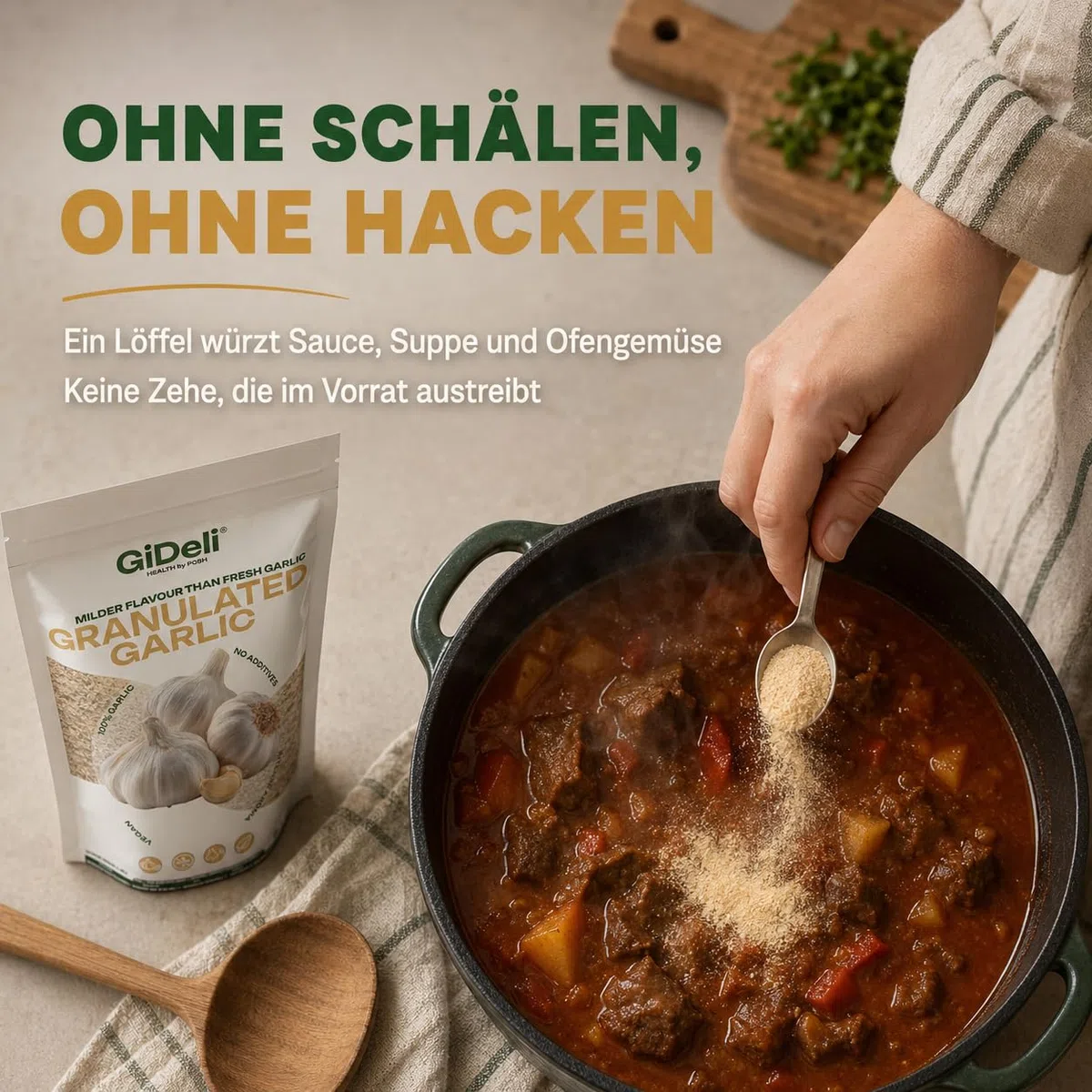 GiDeli Knoblauchgranulat 4x5kg - Knoblauchpulver, wiederverschließbar