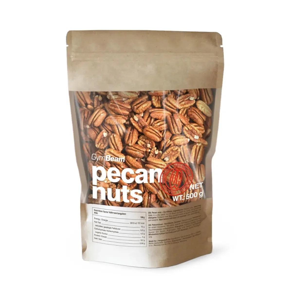 GymBeam Pekannuesse (500g) - Ungesalzen, süßer Geschmack & würziges Aroma, reiche Quelle von Omega-3 & Omega-6, enthalten Vitamine & Mineralien, vielseitige verwendbar, Pekannusskerne