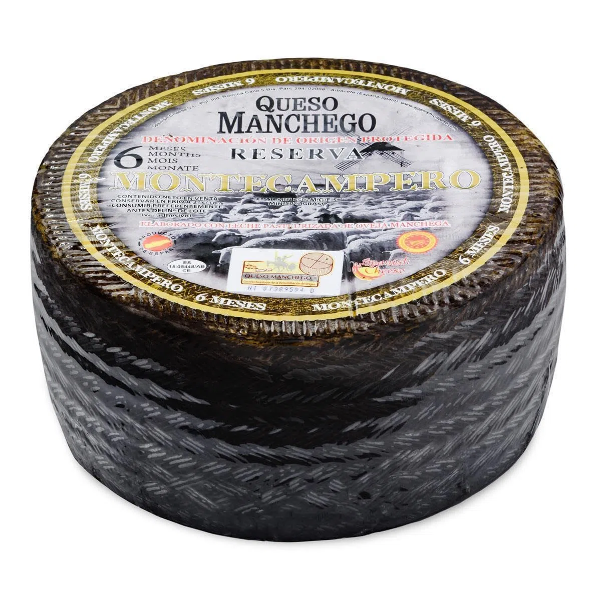 Montecampero QUESO MANCHEGO Reserva - 4x 3kg - spanischer Schafs-Käse, 6 Monate gereift, D.O. PDO Hartkäse aus La Mancha passt zu Tapas Rioja-Tempranillo-Verdejo-Rotwein & Käseplatte