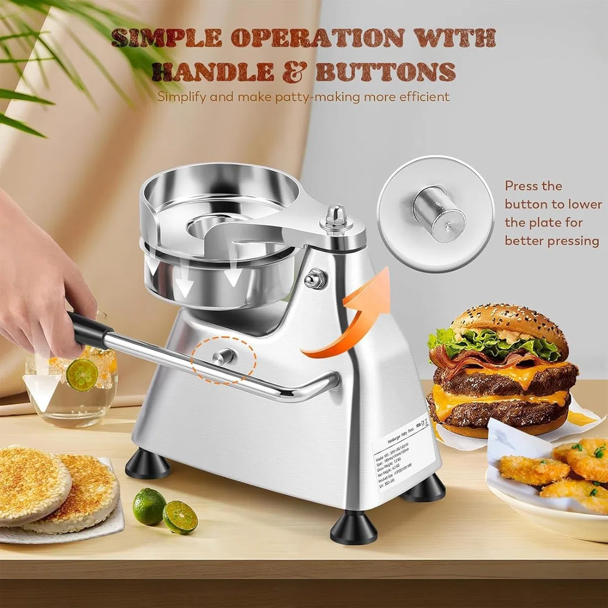Kommerzieller 3-in-1-Burger-Patty-Maker, robuste Edelstahlpresse für einfache Hamburgerzubereitung