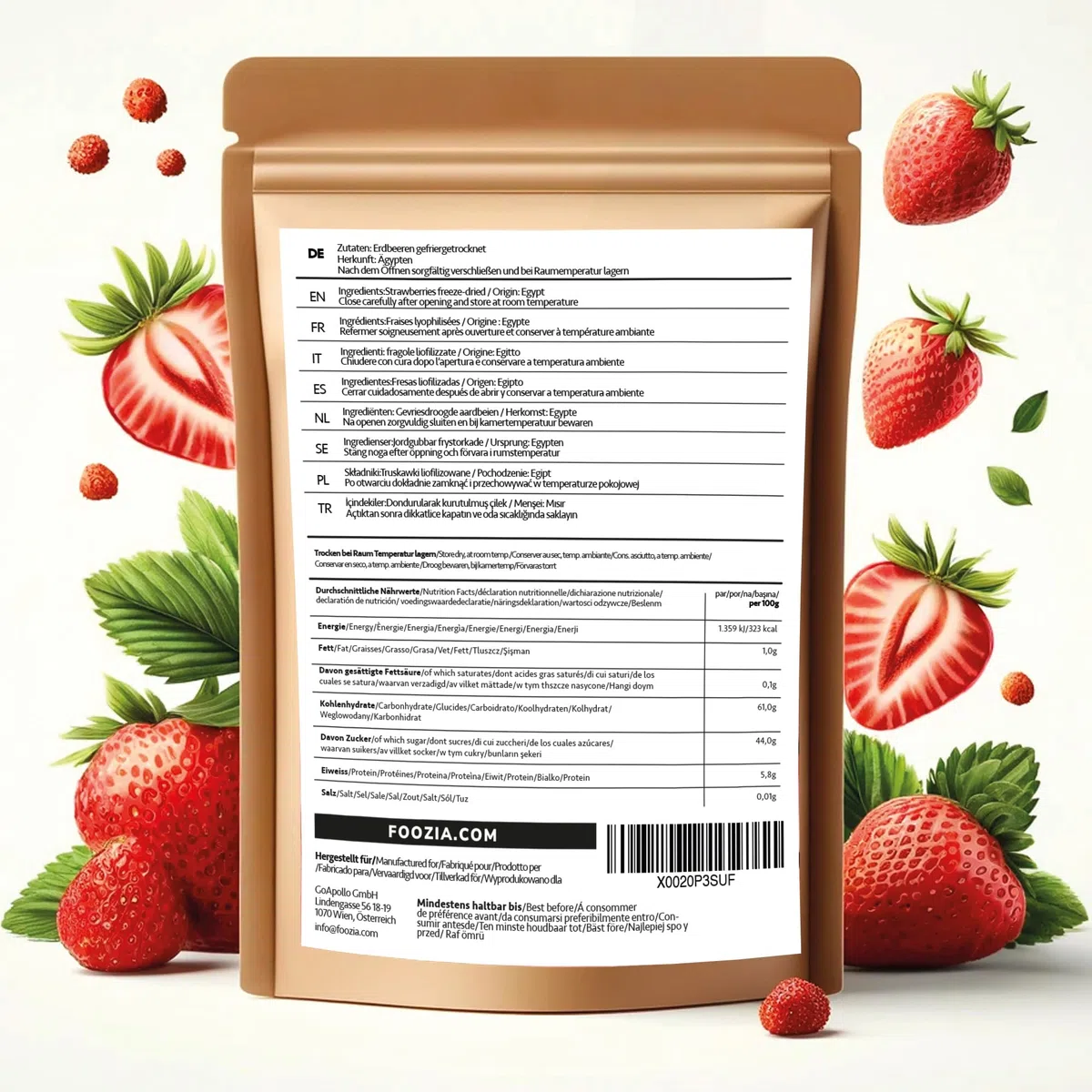Erdbeeren gefriergetrocknet 225g Scheiben, Natürliche Getrocknete Erdbeere Ohne Zusätze 100% Pur - Gefriergetrocknete Früchte Snack - Gefriergetrocknete Trockenfrüchte von Foozia