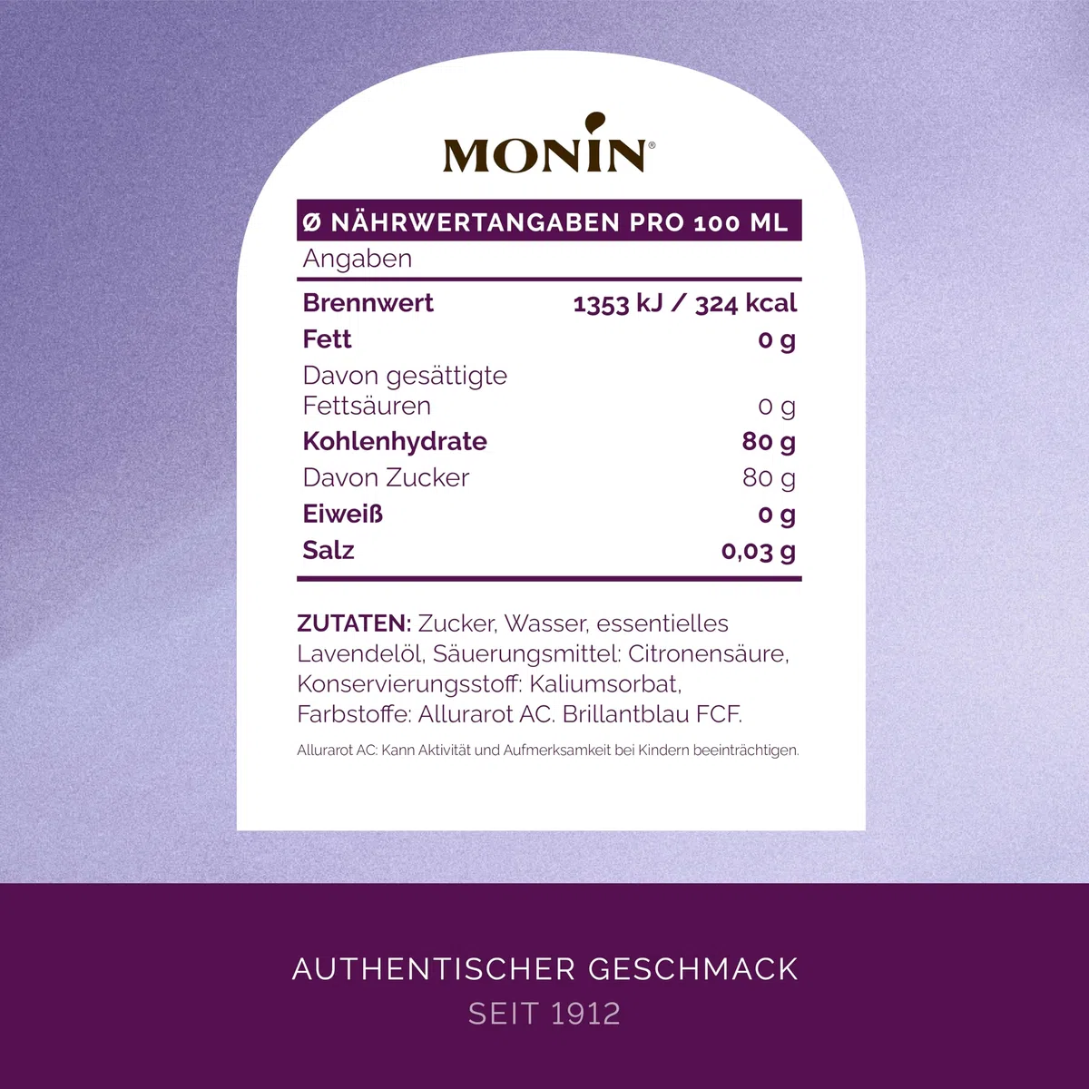 Monin Sirup Lavendel (1 x 1,0l) - für Cocktails, Limonaden und Desserts - Aromatisch, Natürlich und Blumig