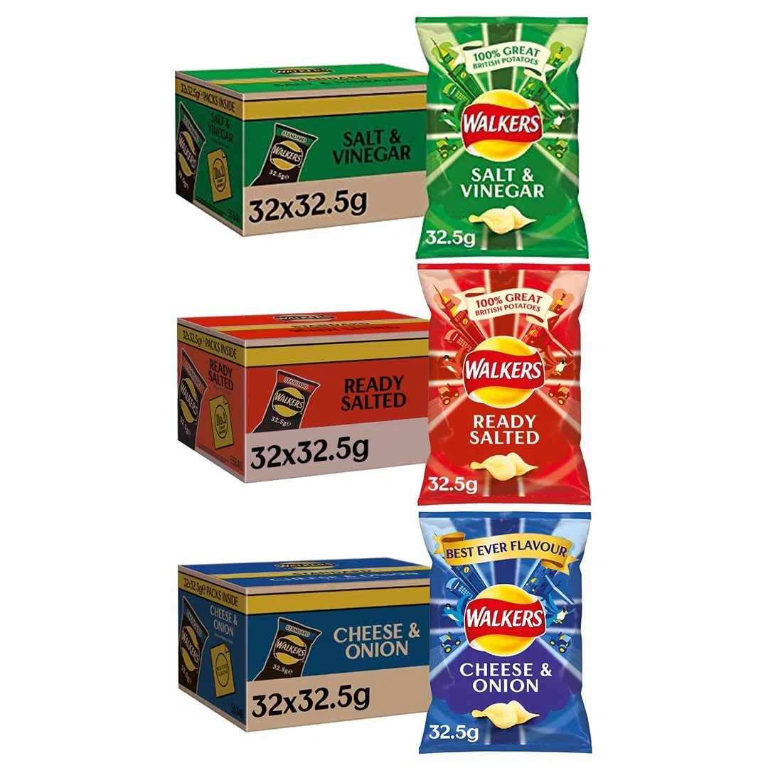 Walkers Crisps Multipack 96 Stück (fertig gesalzt, Salz & Essig, Käse & Zwiebel)
