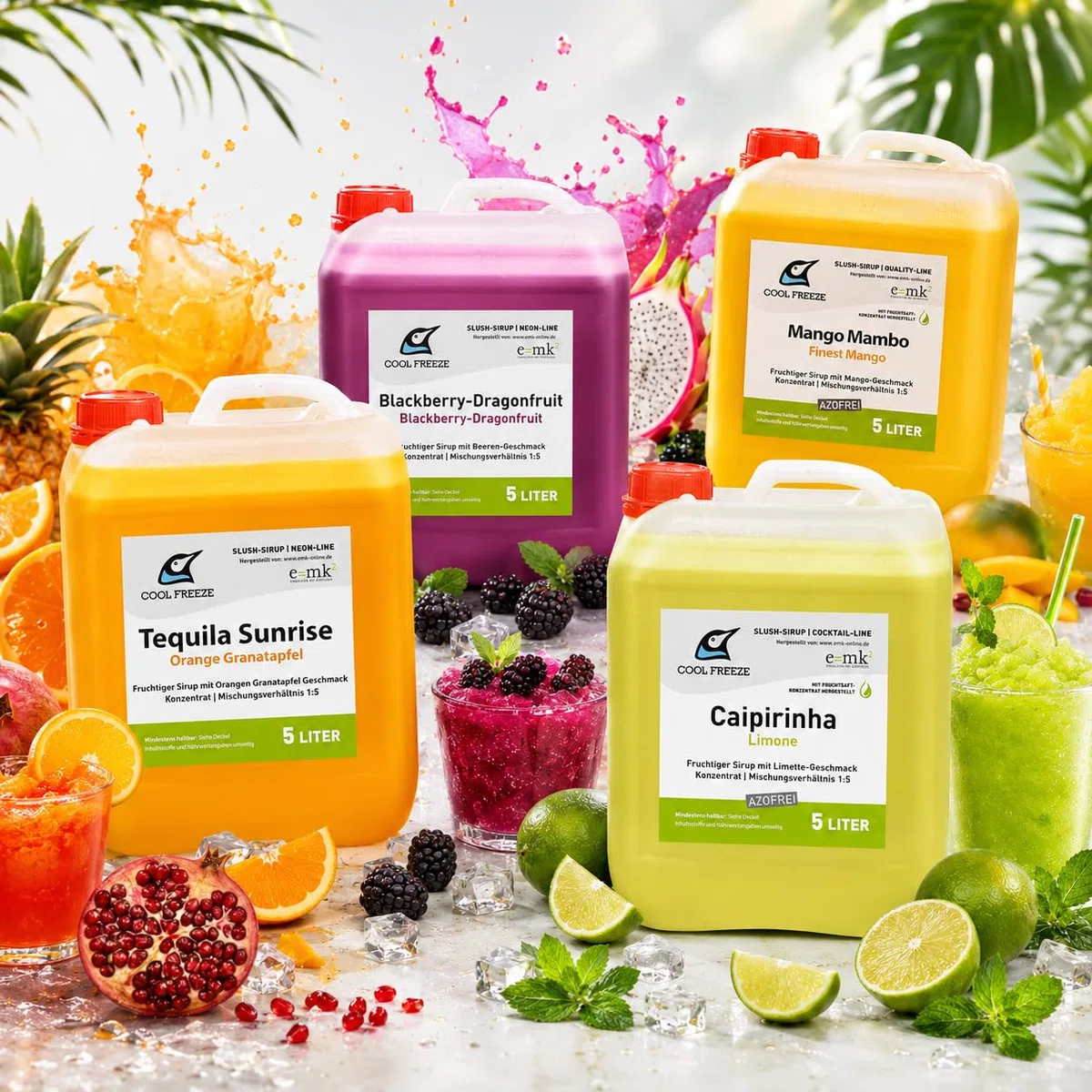 2 er Set Slush Eis Sirup | Drachenfrucht und Orange+Granatapfel aus Fruchtsaftkonzentrat | glycerin- und alkoholfrei + Deckelöffner