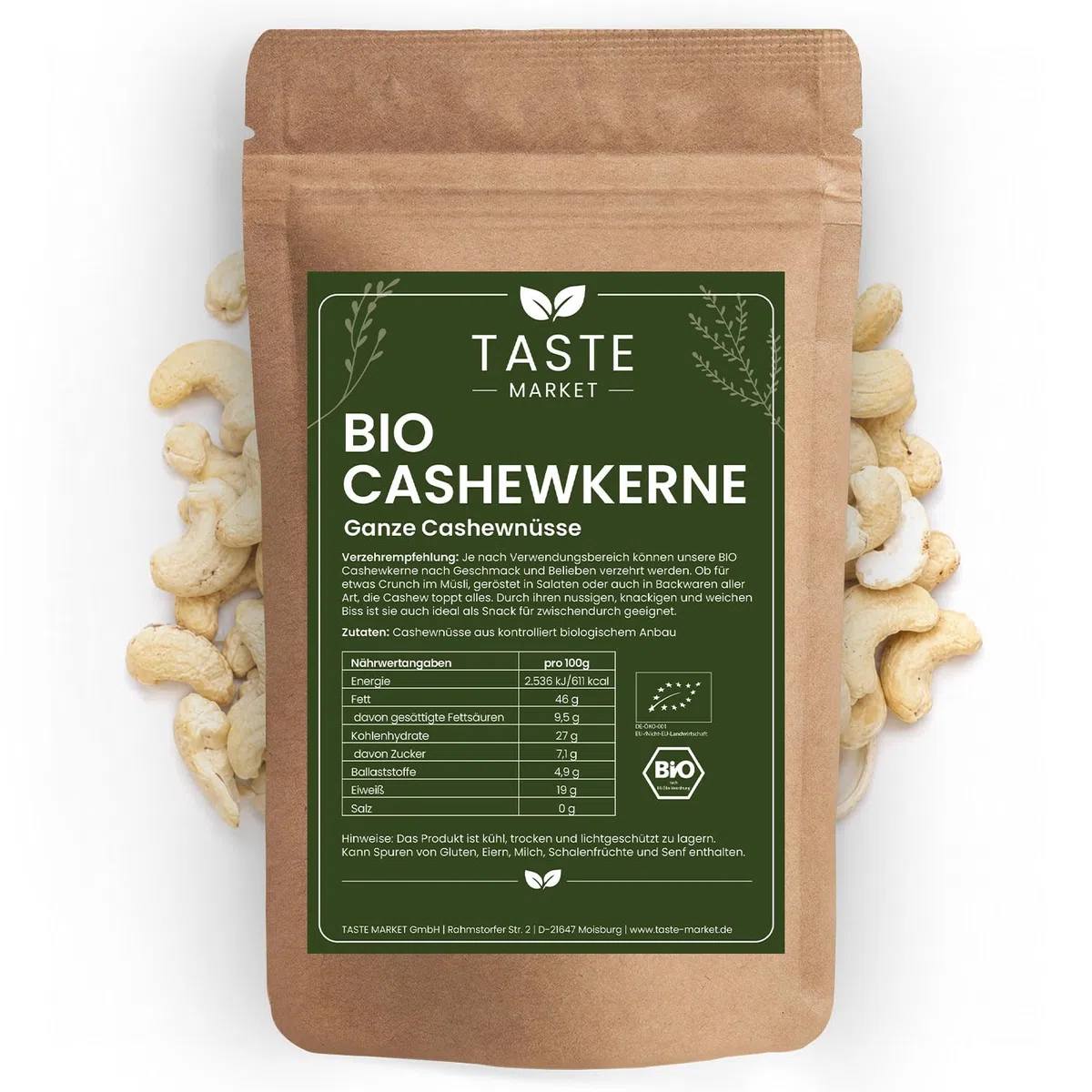 10 kg BIO Cashewkerne |kontrolliert biologischen Anbau | Naturprodukt | TASTE MARKET