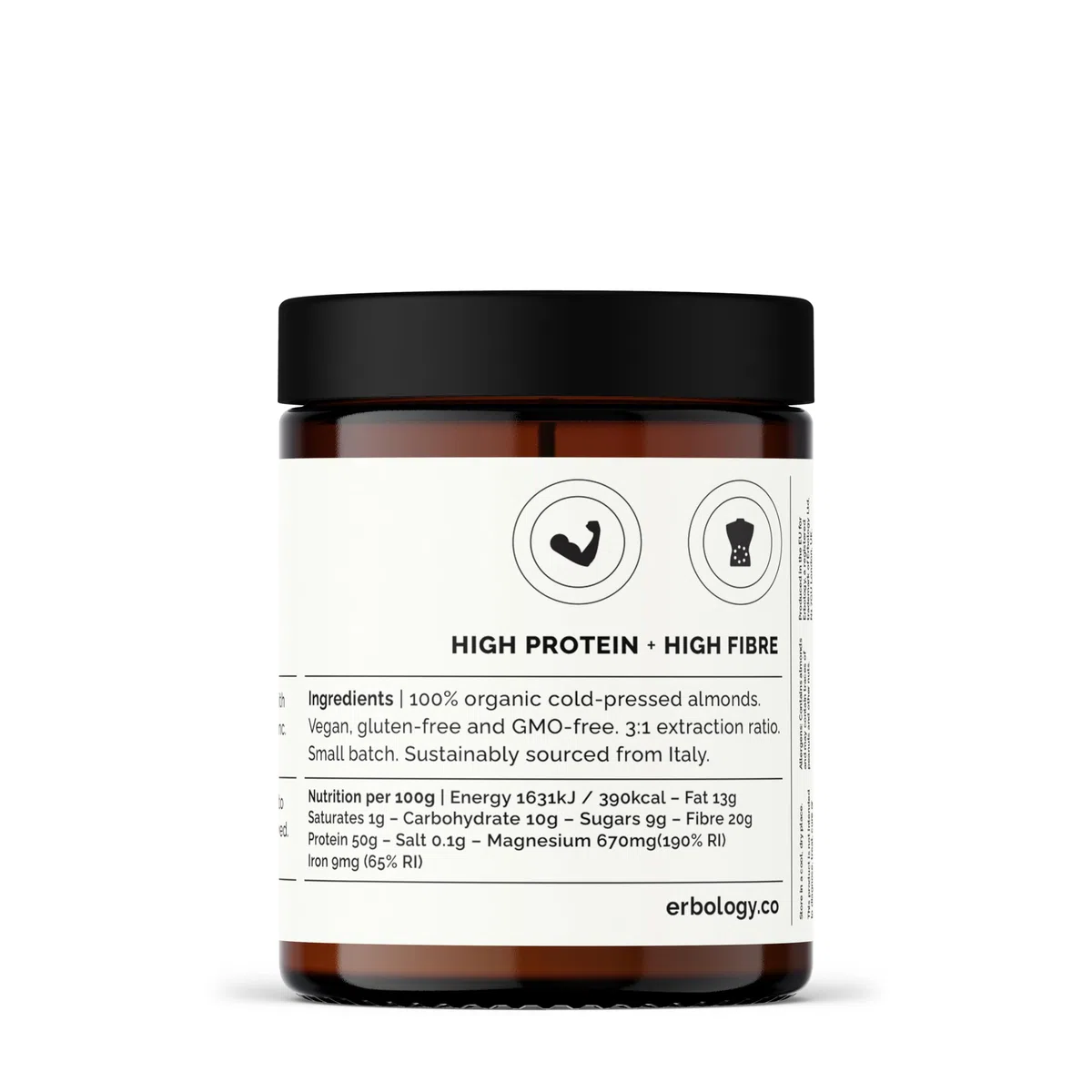 Erbology 100% Bio-Mandelmilchbasis, 90g, kaltgepresst, aus frischen Mandeln, gentechnikfrei, recycelbare Glasflasche, vegan, glutenfrei