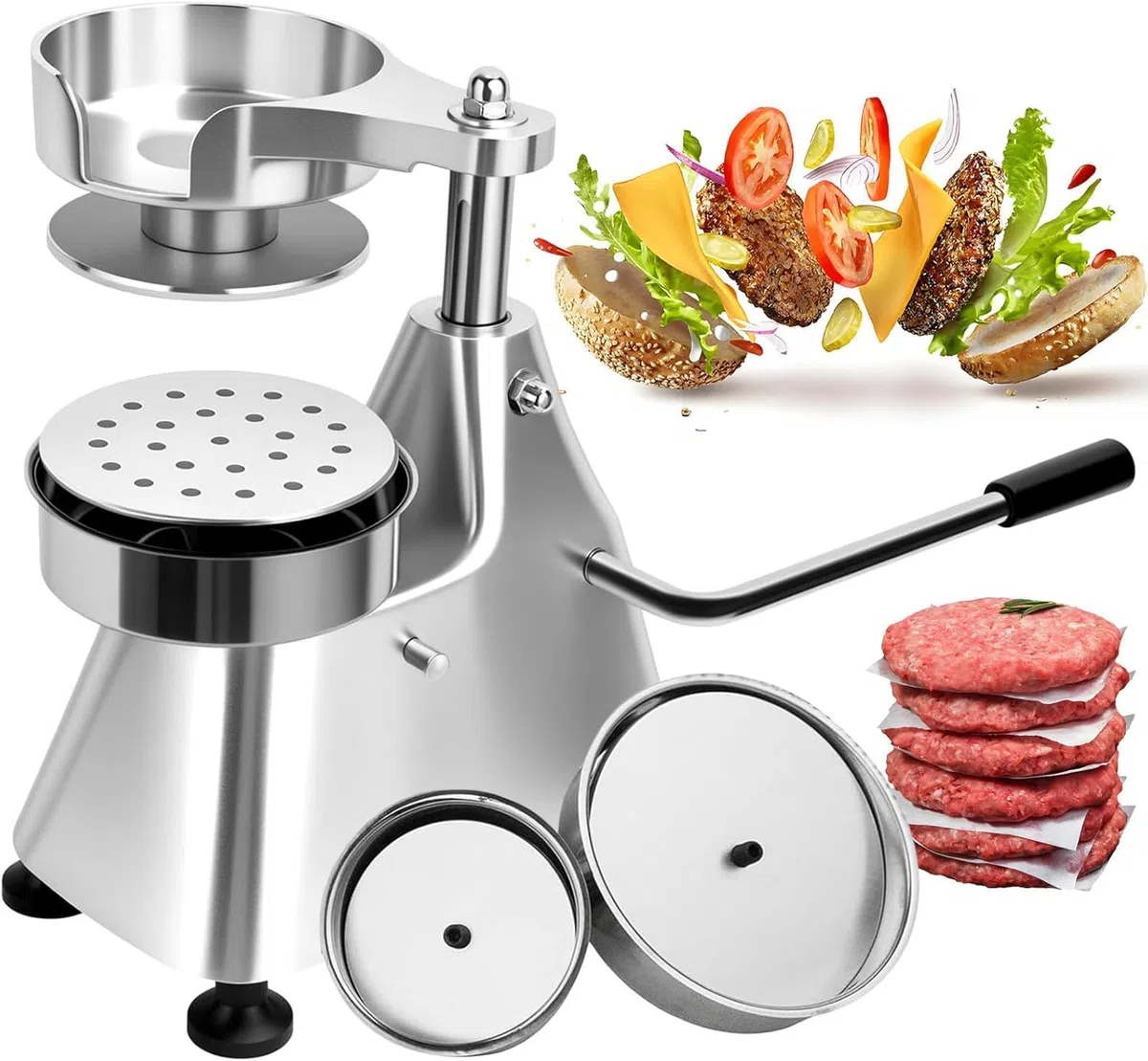 Burger-Patty-Maker, robuster lebensmittelechter Edelstahl, 1,2 cm (4/5/6 Zoll), Hamburger-Rindfleisch-Patty-Formwerkzeug