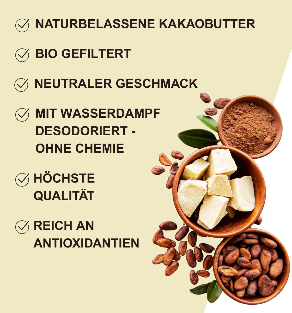 100 % Bio-Kakaobutter – 200 g – Lebensmittelqualität – Wasserdampf-desodoriert – Vegan & Glutenfrei – Ohne Zusatzstoffe – Ideal zum Backen & DIY