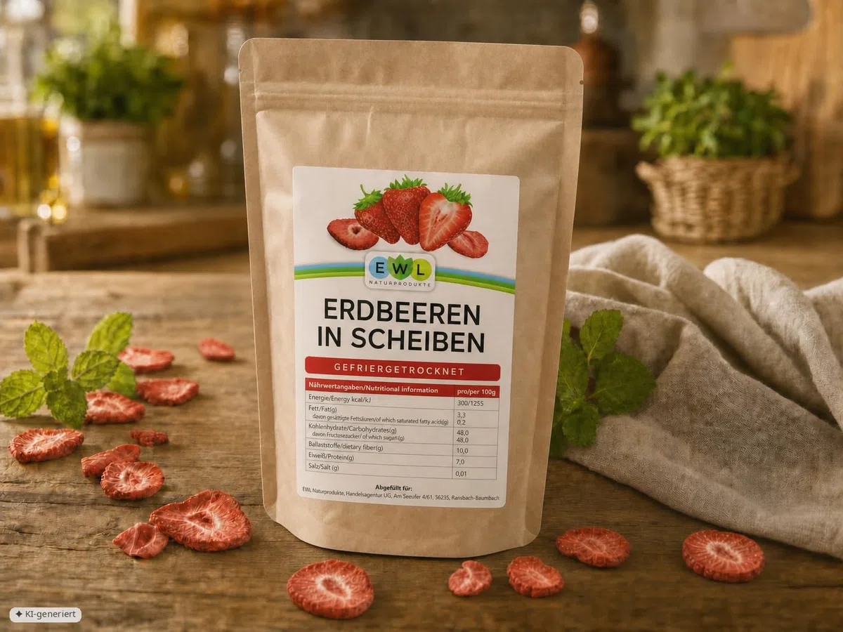 EWL Naturprodukte Getrocknete Erdbeeren 250 g, gefriergetrocknete Erdbeeren ohne Zuckerzusatz, vegan, in Deutschland abgefüllt