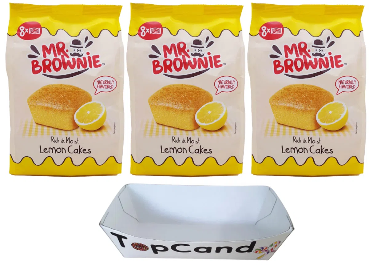 Mr. Brownie Lemon 3 x 200g Probierpaket | 8 Brownies Je Packung | Mit Topcandy Snack Schale | Köstliches Feingebäck | Vorteilspack