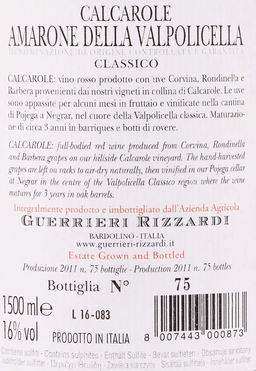 Guerrieri Rizzardi Azienda Agricola Calcarole Amarone della Valpolicella Magnum 1,5l NV trocken (1 x Flasche)