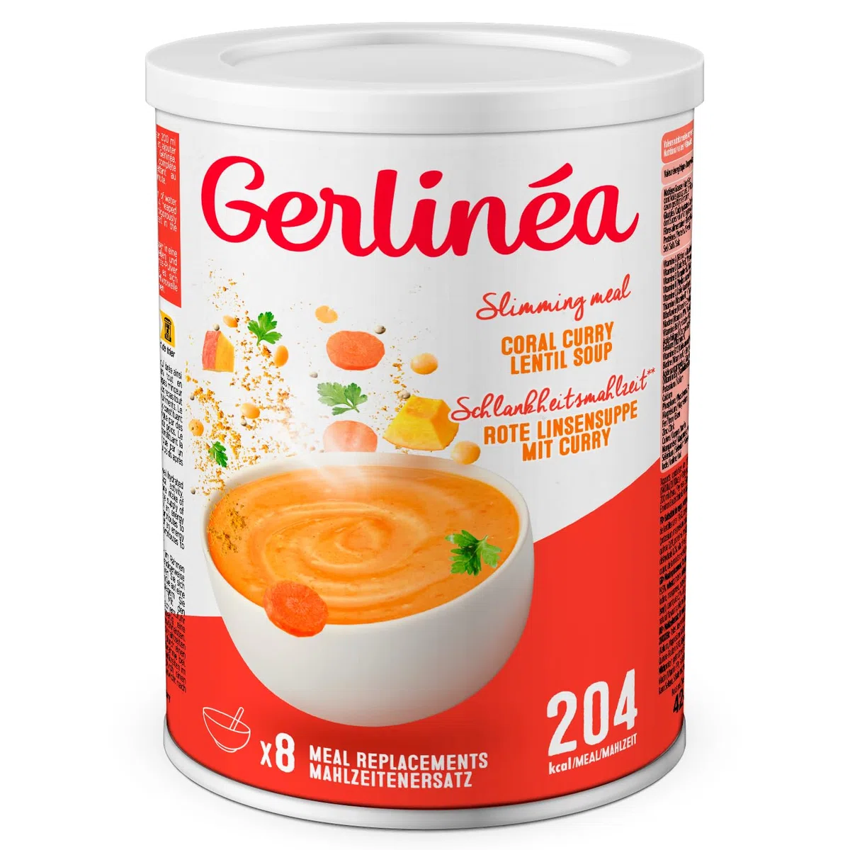 GERLINÉA – Suppe Rote Linsen & Curry – Proteinreicher Mahlzeitenersatz mit 13 Vitaminen & 10 Mineralstoffen – Wenig gesättigte Fette – 8 Mahlzeiten, Trockensuppe – 424 g