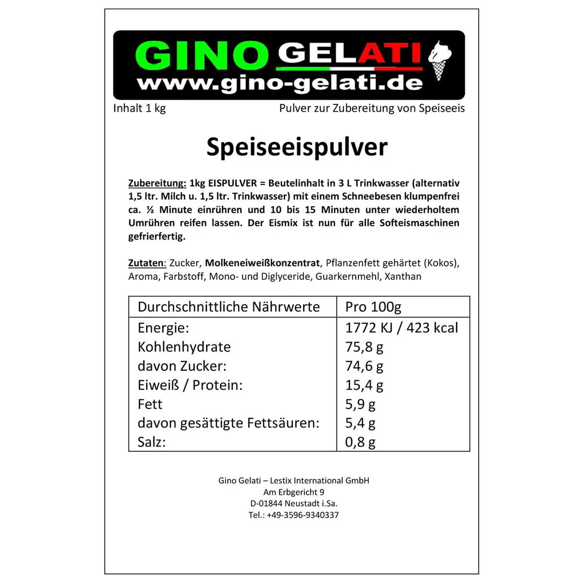 Gino Gelati Eis Speiseeis Pulver mit Nussgeschmack, Softeispulver mit und ohne Maschinen, Eiscreme selber herstellen, für Gastronomie und private Küche (333 g, Haselnuss)