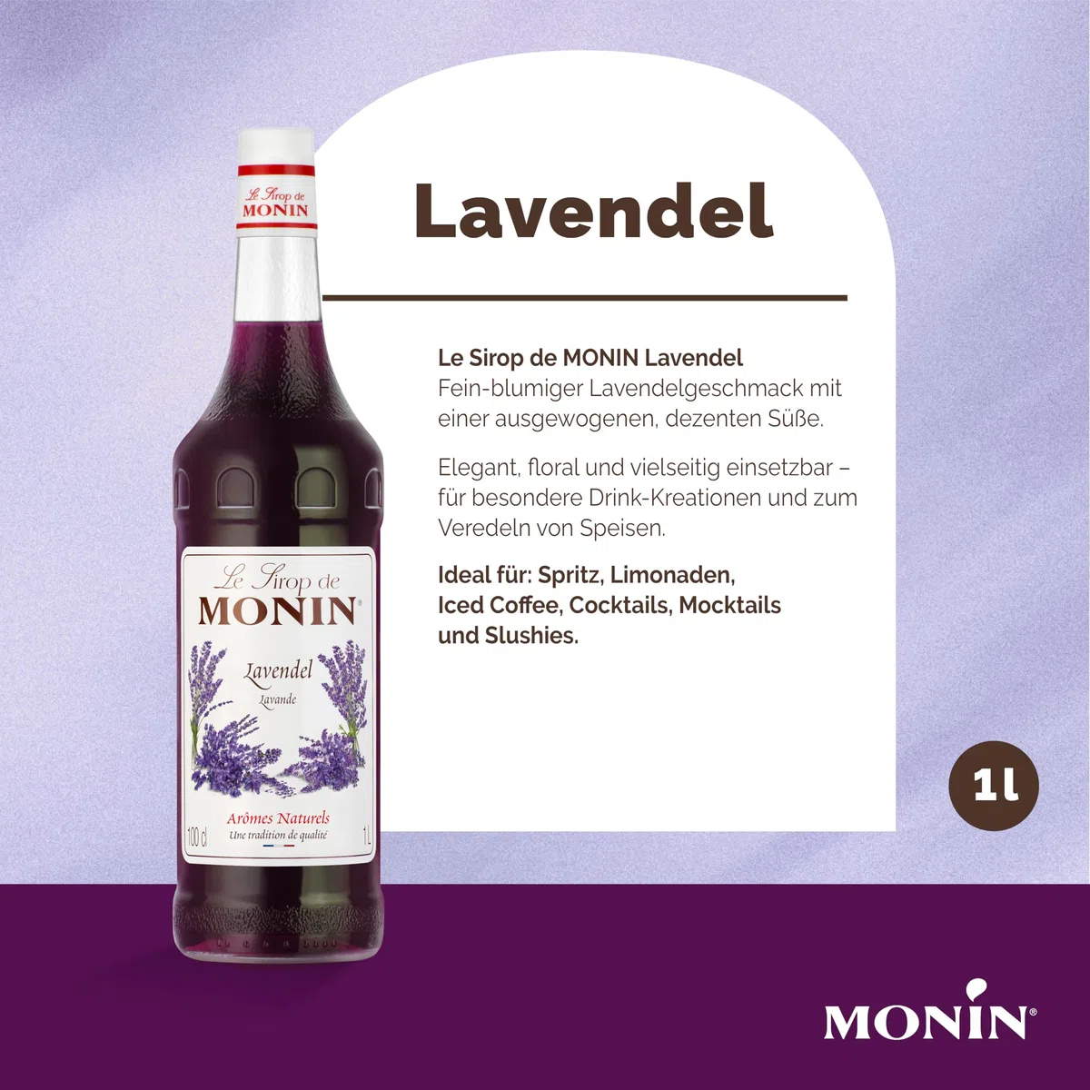 Monin Sirup Lavendel (1 x 1,0l) - für Cocktails, Limonaden und Desserts - Aromatisch, Natürlich und Blumig