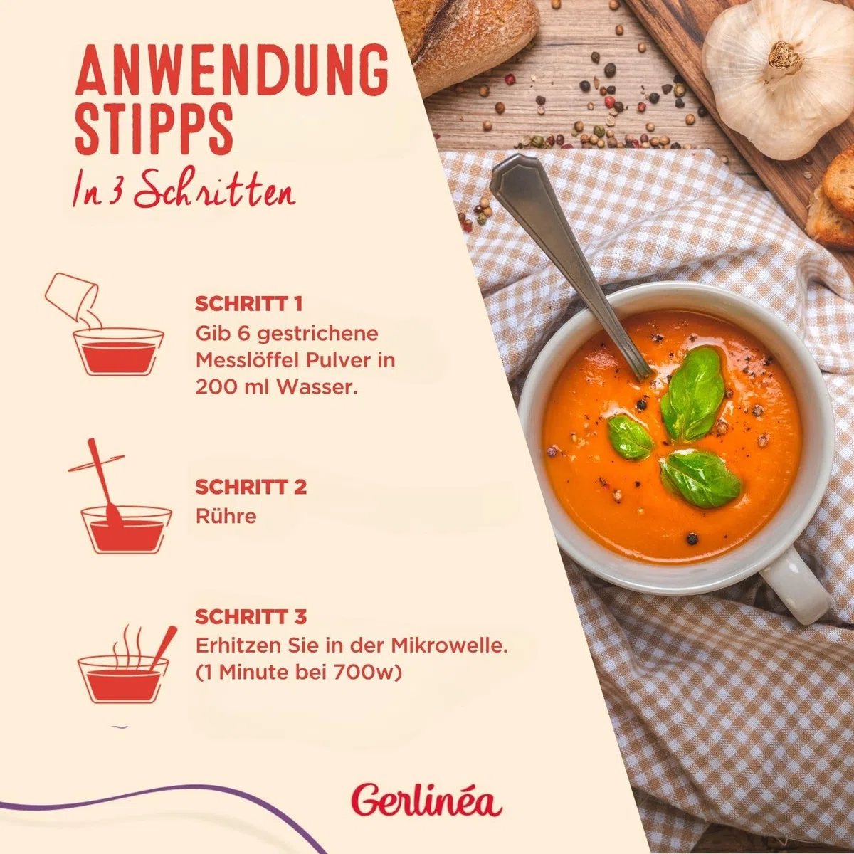GERLINÉA – Suppe Rote Linsen & Curry – Proteinreicher Mahlzeitenersatz mit 13 Vitaminen & 10 Mineralstoffen – Wenig gesättigte Fette – 8 Mahlzeiten, Trockensuppe – 424 g