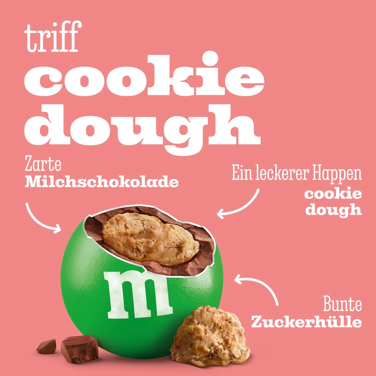 M&M’s Cookie Dough, Knackige Schokolinsen mit Keksteiggeschmack und bunter Zuckerhülle als Süßigkeit, Schokolade zum Teilen, 1 x 675 g