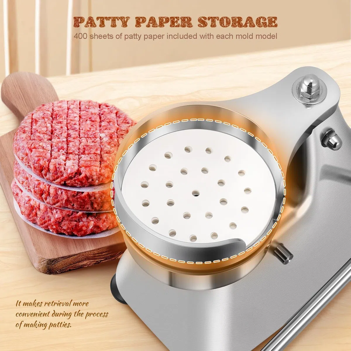 Kommerzieller 3-in-1-Burger-Patty-Maker, robuste Edelstahlpresse für einfache Hamburgerzubereitung