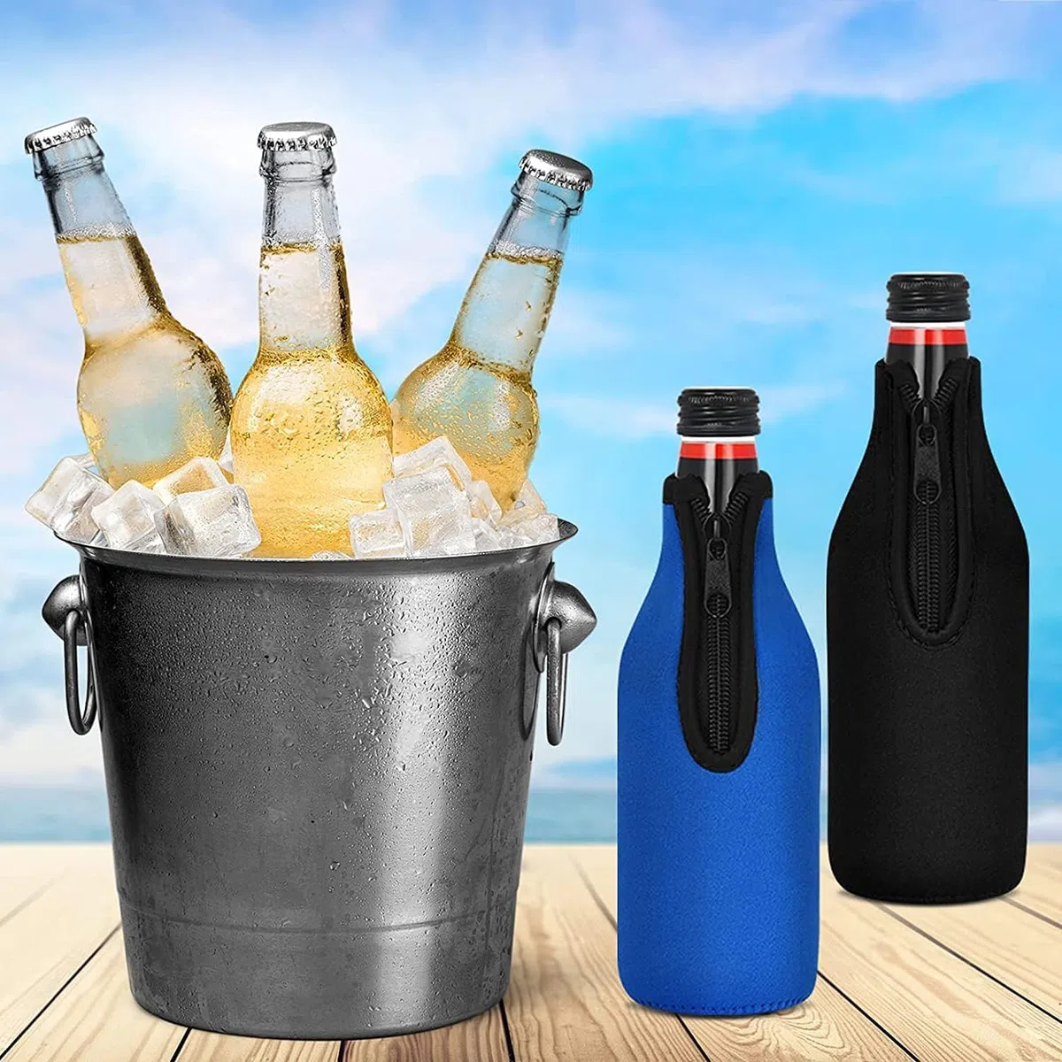 AF-WAN Bierflasche Sleeve Keep Bier Softdrink Wasser Cool Insulated Neopren mit faltbaren Reißverschluss 6 Pack 19,4 Oz (550ML) (3 Schwarz + 3 Orange)