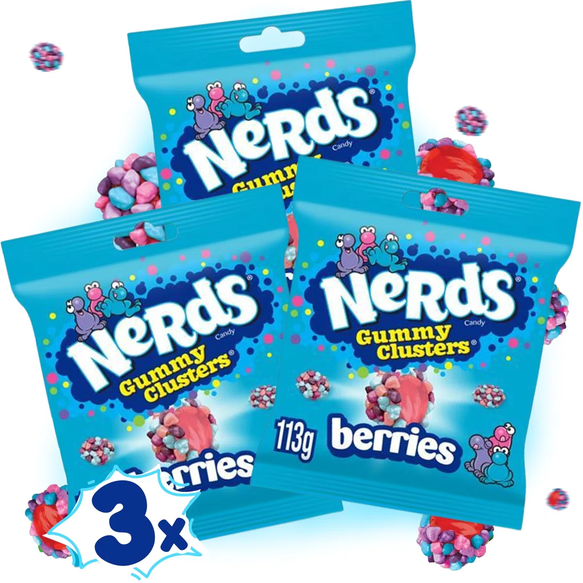Gummy Clusters 3x 113g (339g) XXL Very Berry Berries Packung - Amerikanische Süßigkeit, Original aus USA, Einzigartig und Lecker - Mengenrabatt, Ideal zum Sparen (3x Packungen)