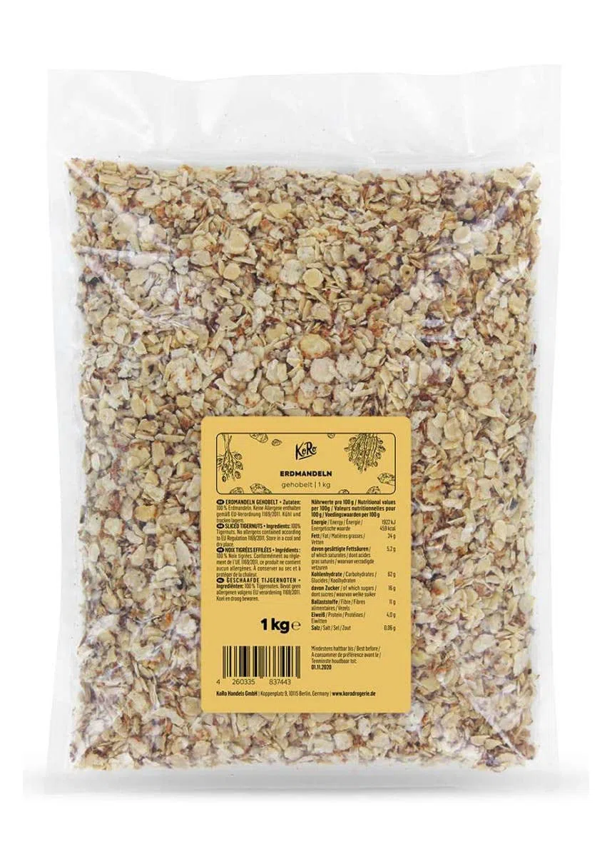 KoRo - Erdmandeln gehobelt 1 kg - 100 % ungerösteten und geschälten Erdmandeln - ohne Zusätze