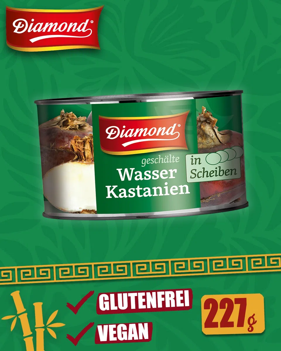DIAMOND Wasserkastanien in Scheiben, essbare Kastanien für Suppen, Currys und Wok Gerichte - 12 x 227 g