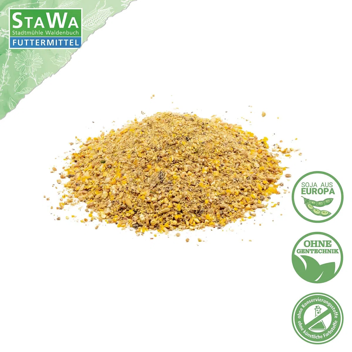 Kükenmehl Kükenaufzucht Alleinmehl, natürlicher Cocci-Schutz durch Majoran und Oregano-Öl, ohne Gentechnik, mit Leinschrot + Schwarzkümmel, Premium Kükenfutter für sichere Aufzucht, 5 kg