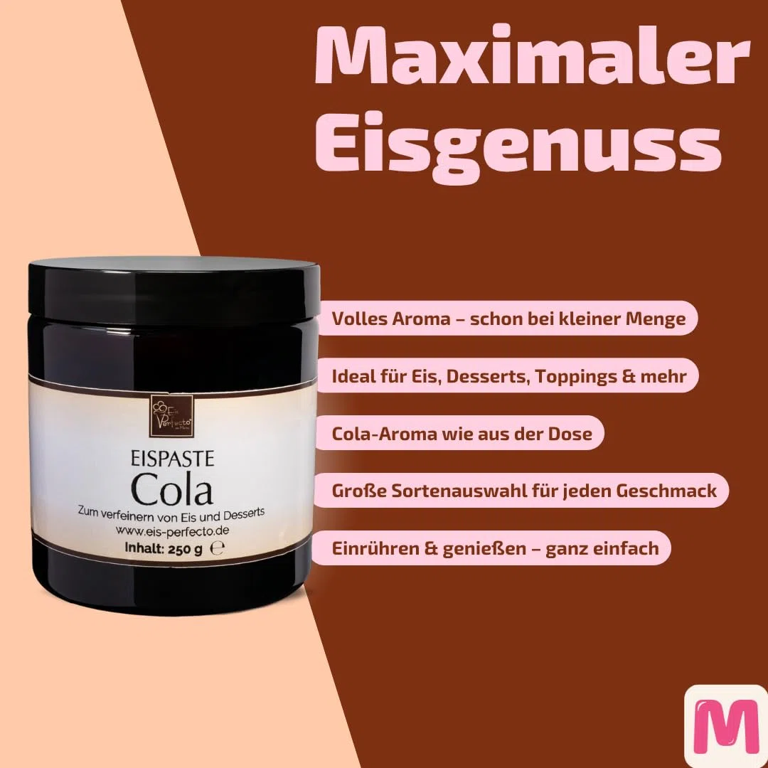 Cola Eispaste Aroma Variegatos Eis Desserts Pralinen Paste zum Verfeinern von leckerem Eis Getränke Kuchen Kekse Tortencremes Eiscremes uvm. Inhalt 250 g