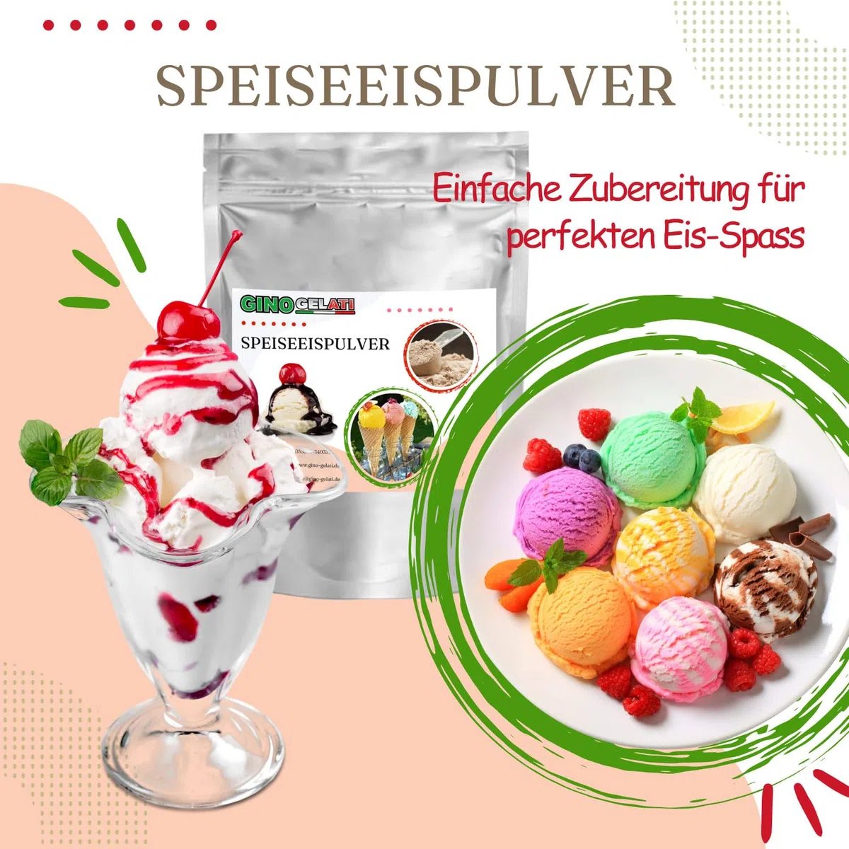 Gino Gelati Eis Speiseeis Pulver mit Nussgeschmack, Softeispulver mit und ohne Maschinen, Eiscreme selber herstellen, für Gastronomie und private Küche (333 g, Haselnuss)