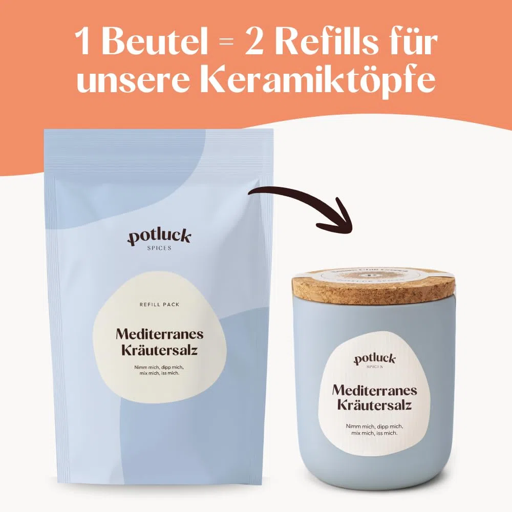 Potluck | Refill Mediterranes Kräutersalz | Gewürzsalz im Refillpack | 150g (Packung mit 2)