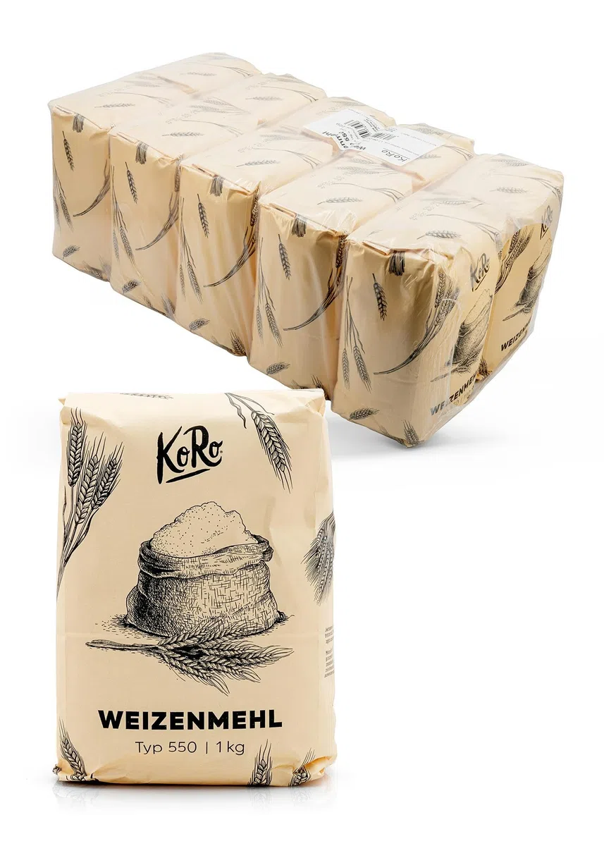 KoRo - Weizenmehl Typ 550 10 x 1 kg - feines Mehl zum Backen, Kochen und mehr - Protein- und Ballaststoffquelle - universell einsetzbar