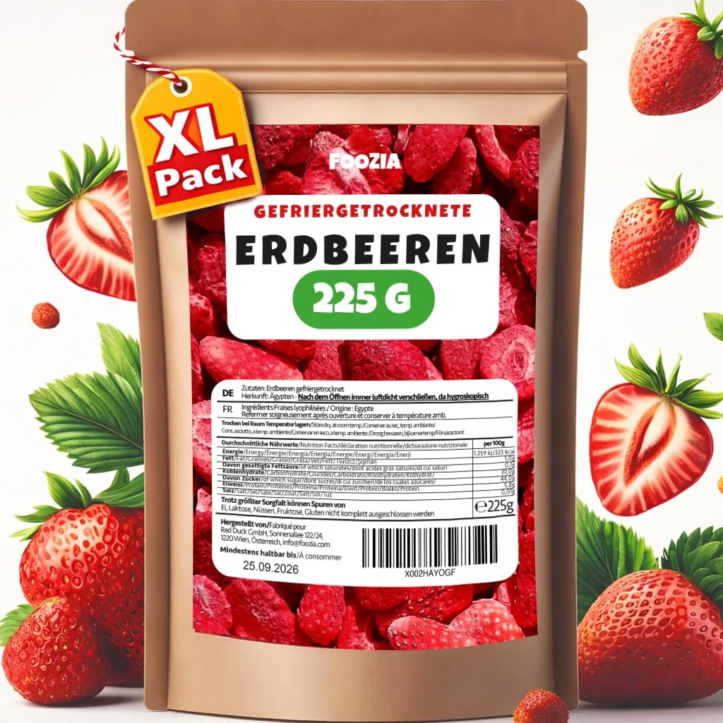 Erdbeeren gefriergetrocknet 225g Scheiben, Natürliche Getrocknete Erdbeere Ohne Zusätze 100% Pur - Gefriergetrocknete Früchte Snack - Gefriergetrocknete Trockenfrüchte von Foozia
