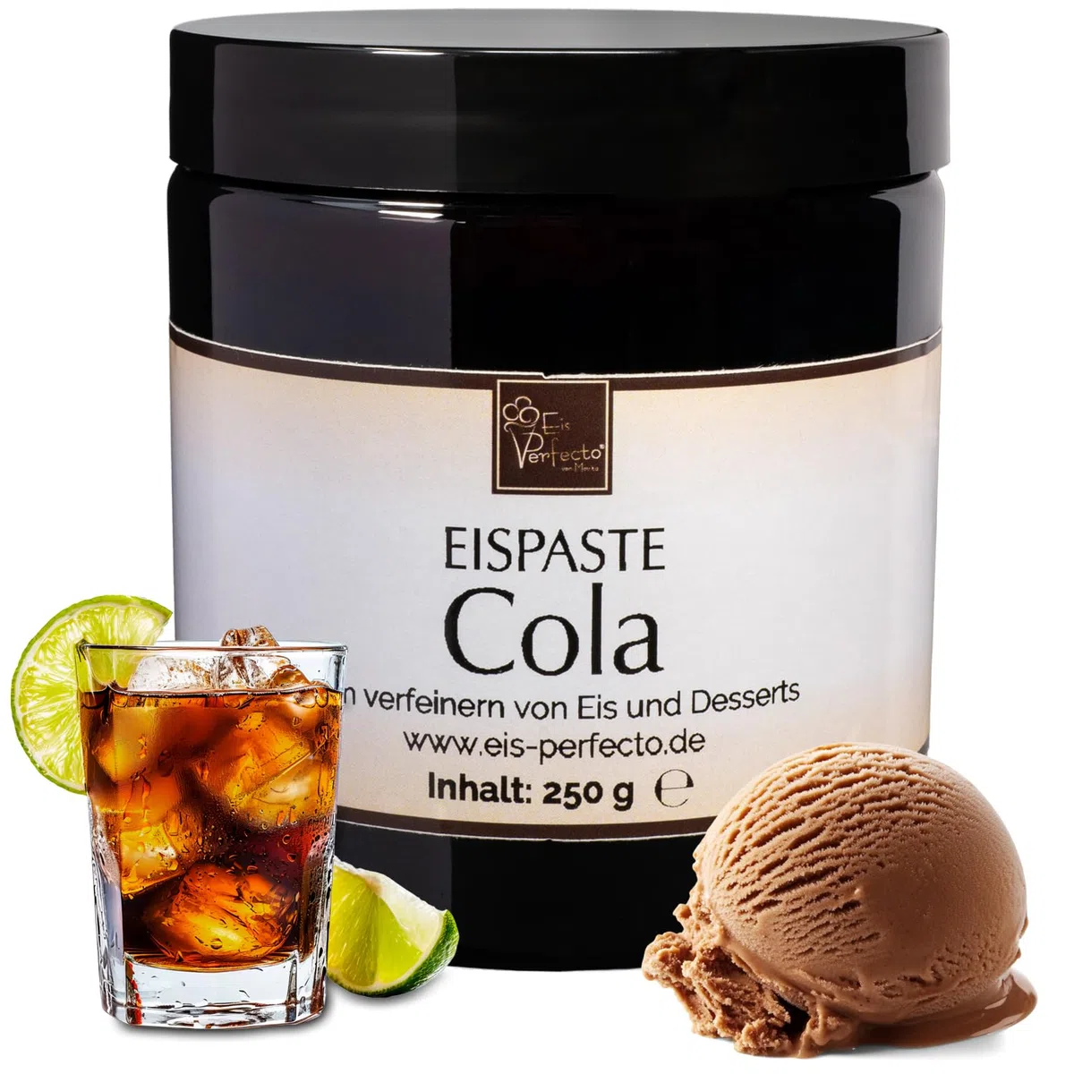 Cola Eispaste Aroma Variegatos Eis Desserts Pralinen Paste zum Verfeinern von leckerem Eis Getränke Kuchen Kekse Tortencremes Eiscremes uvm. Inhalt 250 g