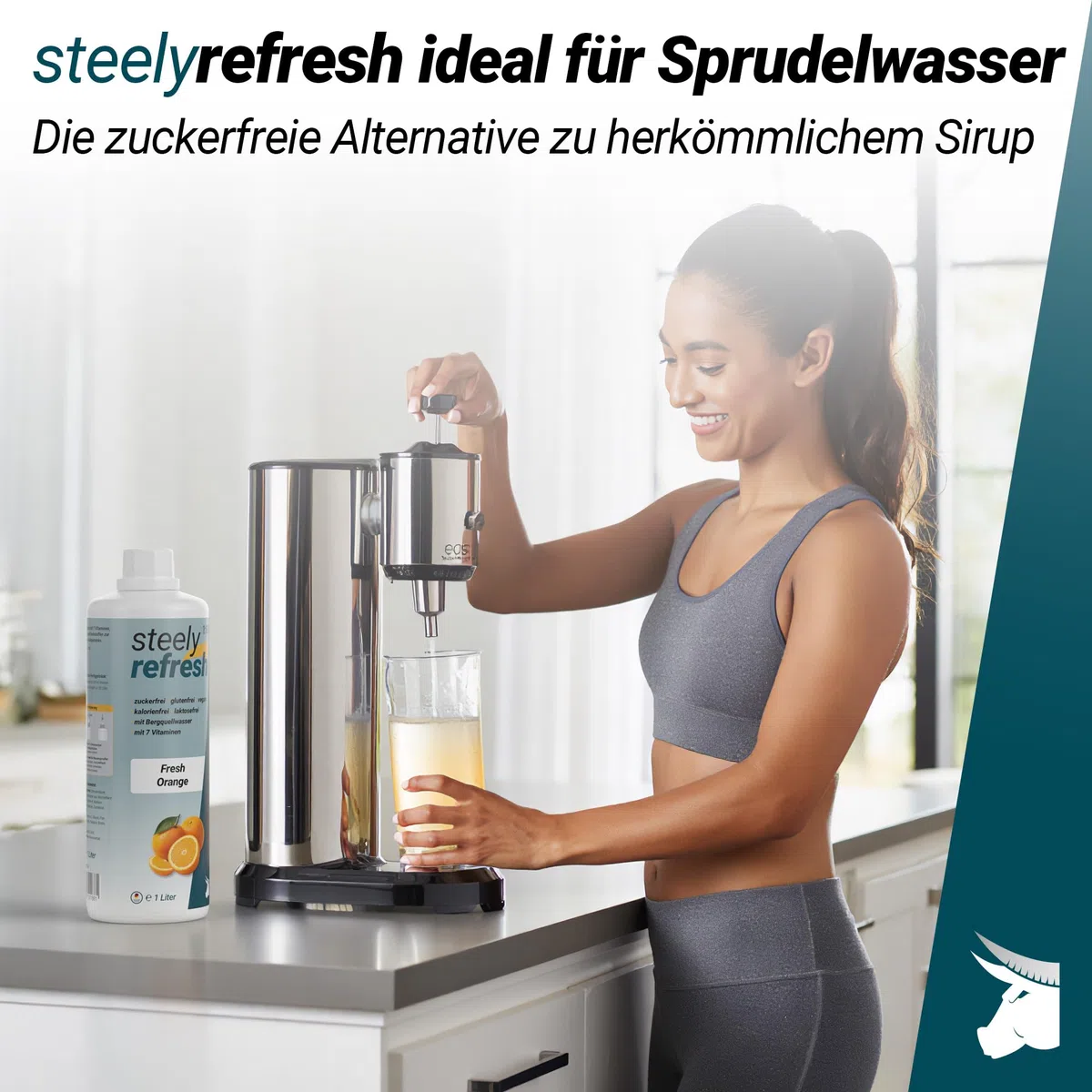 Sportgetränk Sirup zuckerfrei mit Vitaminen | SteelyRefresh Geschmack: Waldmeister| 1 Liter Getränkesirup von STEELY SPORTS | für 80L fertiges Getränk | perfekt für Training & Hydration